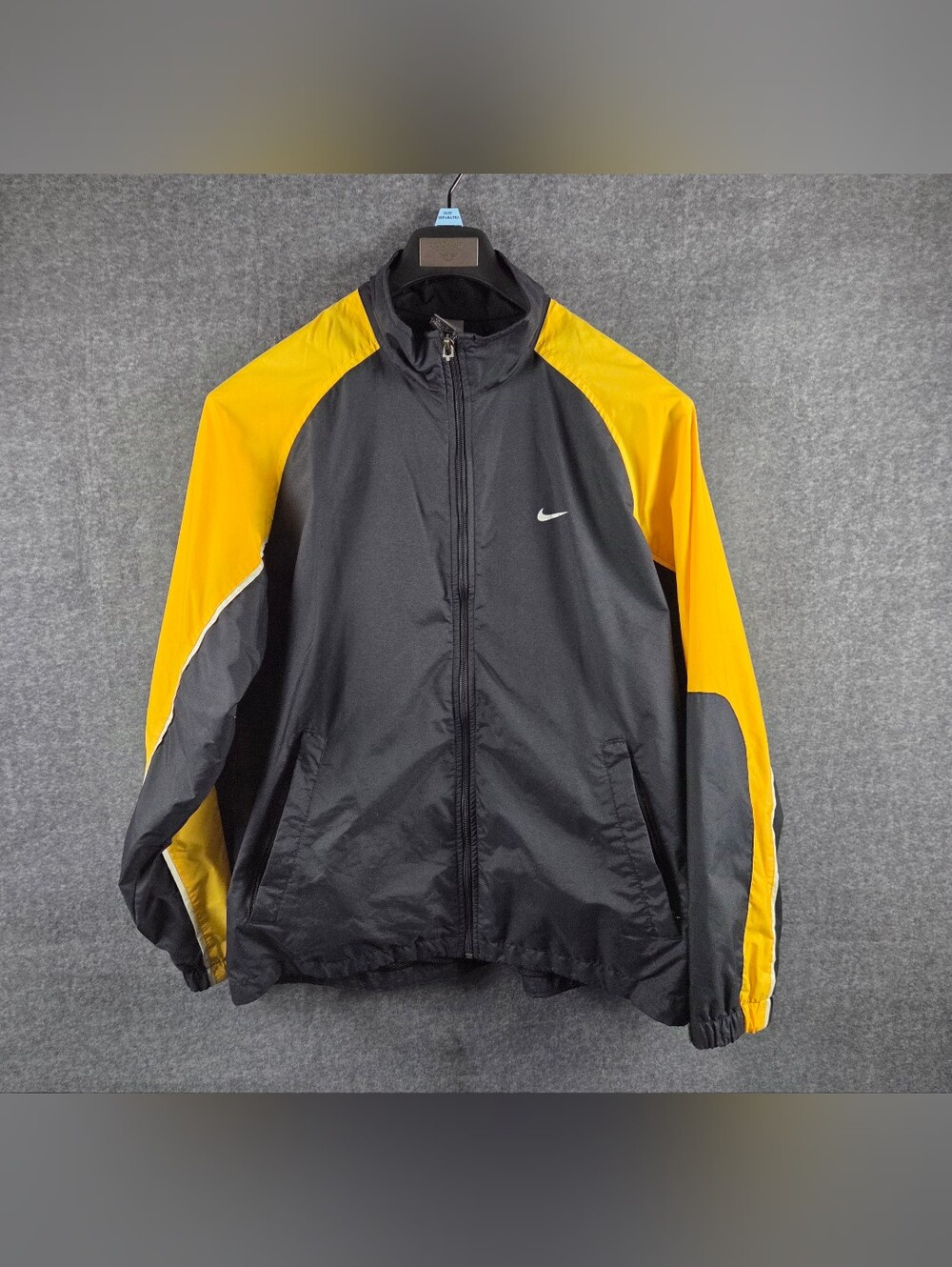 Vintage Nike Windbreaker Mens Medium Black/Yellow Full Zip Swoosh Logo Nylon